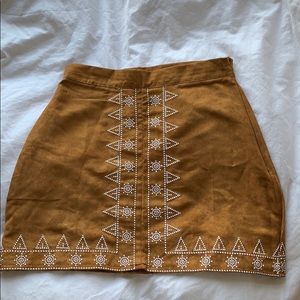 Faux suede embroidered skirt